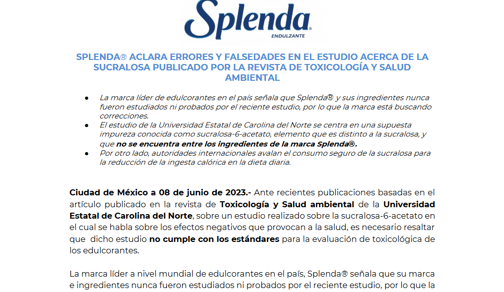 Comunicado Splenda